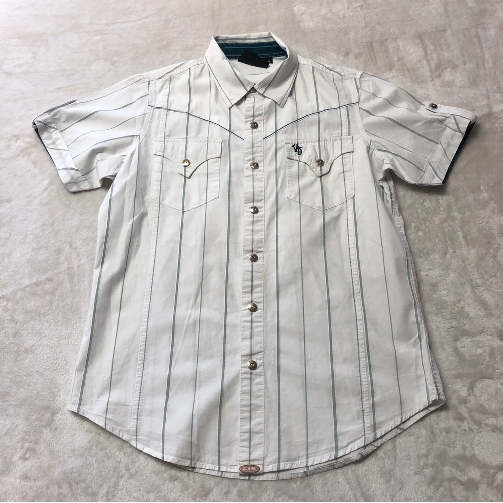 VON Dutch White SS Snap Down Striped Shirt EUC S